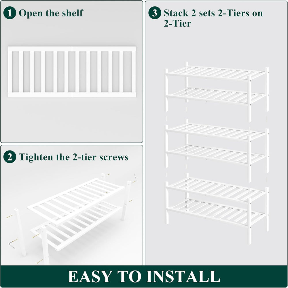 Smiry Bamboo Shoe Rack, 14 Vertical Slats, 6 Tier - 26.8" Wide, White
