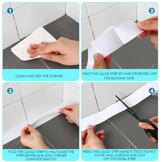Maitys White Caulk Tape Waterproof Self Adhesive 12 Roll White Caulking Sealant - Image 2