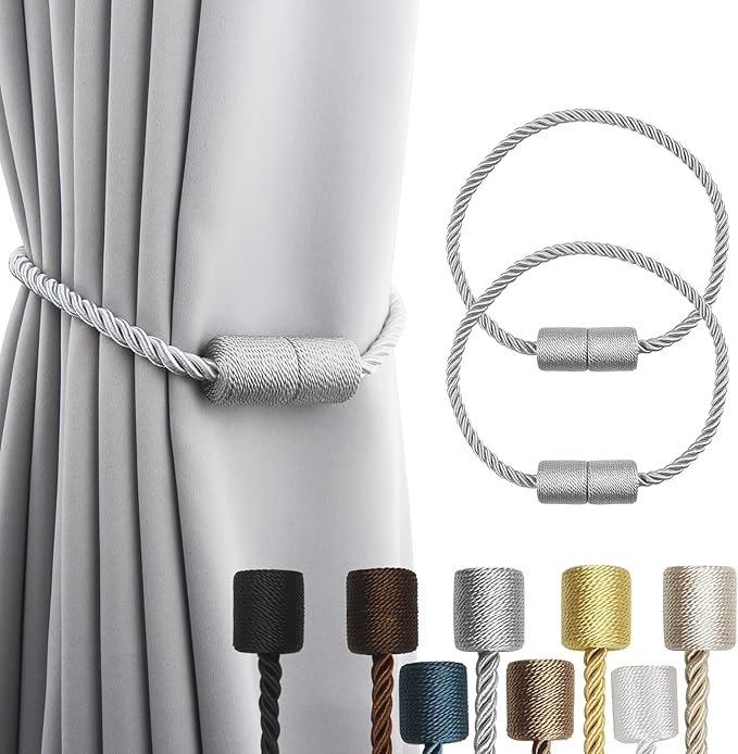 2 Pack Grey Strong Magnetic Curtain Tiebacks Outdoor Elegant Decorative Tie by CurtainTiebacks