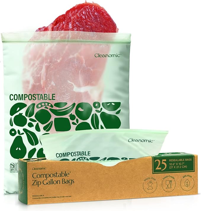 Cleanomic Compostable* Gallon Size Food Storage Bags Freezer and Leak Proof by Cleanomic