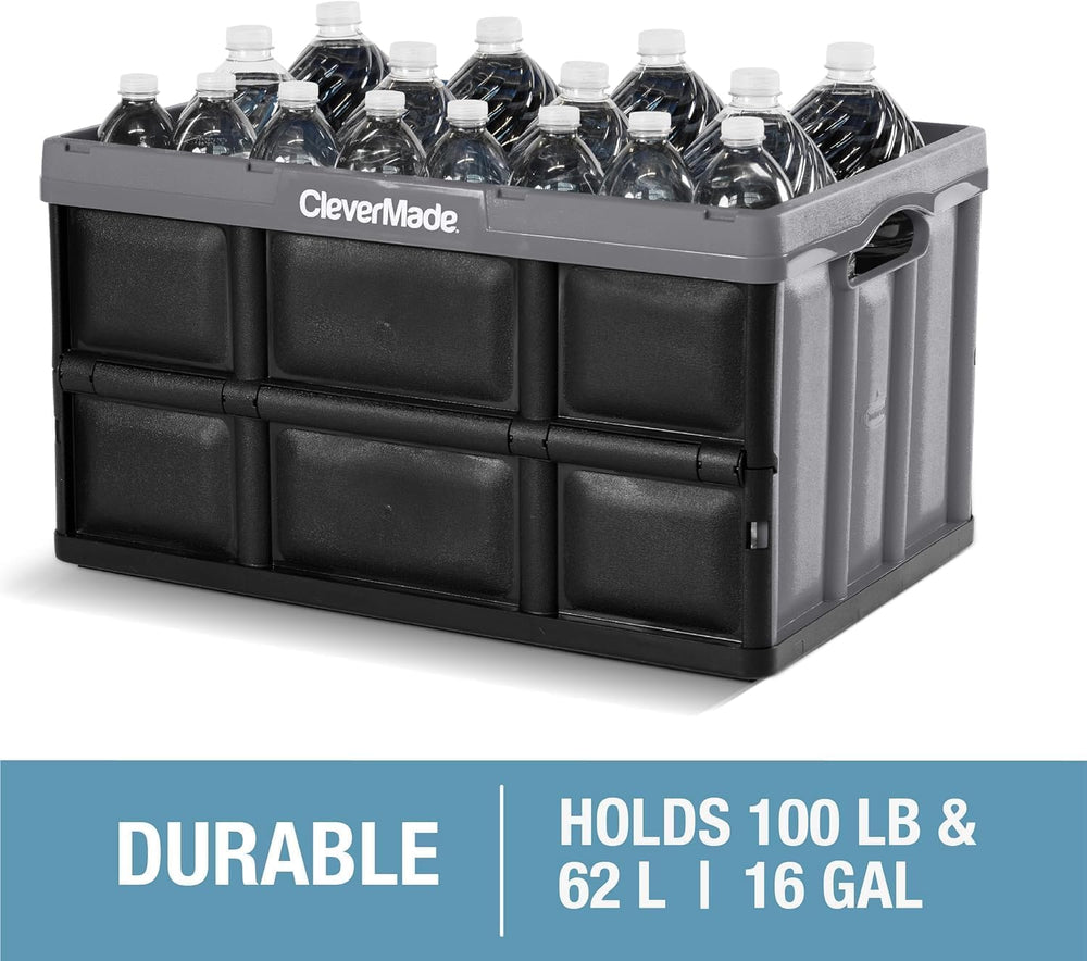 CleverMade Collapsible Storage Bins, 62L 3 Pack, 100 lb Stackable, Ocean
