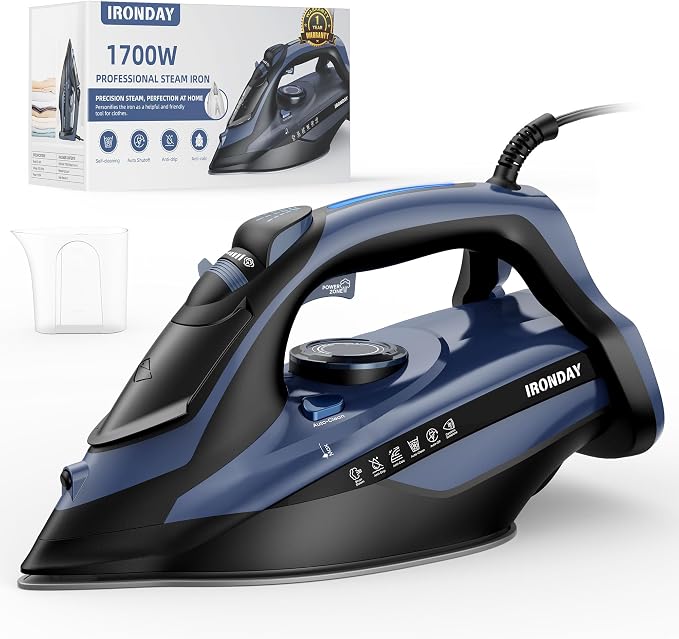 Steam Iron for Clothes Fast Heating, 1700W Iron Precision by IRONDAY
