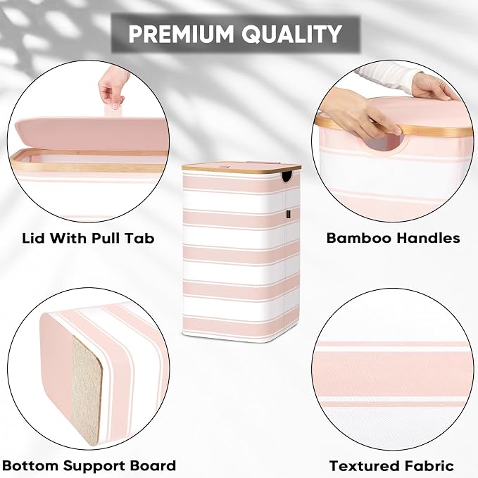 BALEINE Laundry Hamper with Lid, Tall Laundry Baskets with Bamboo Pull Handles - Image 3