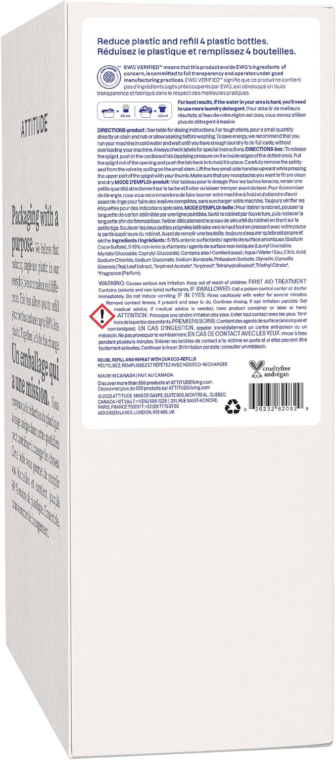 ATTITUDE Liquid Laundry Detergent Refill, EWG Verified, HE Compatible, - Image 8