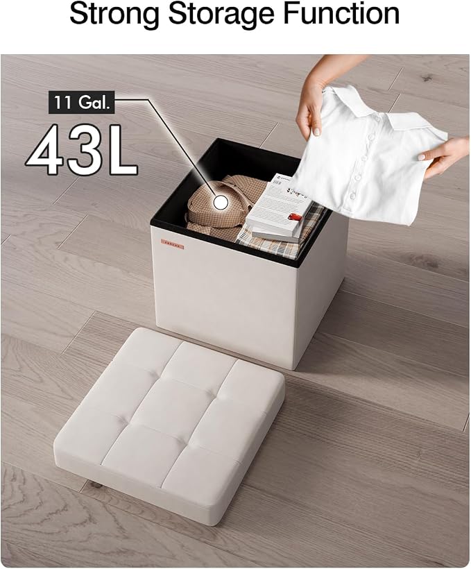 Folding Storage Ottoman, Velvet Storage Bench, - Image 6
