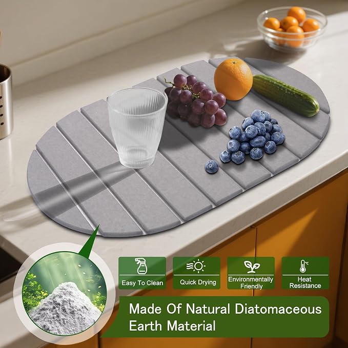 Stone Drying Mat for Kitchen Counter: 24"×16" Collapsible Stone Dish Drying Mat - Image 3
