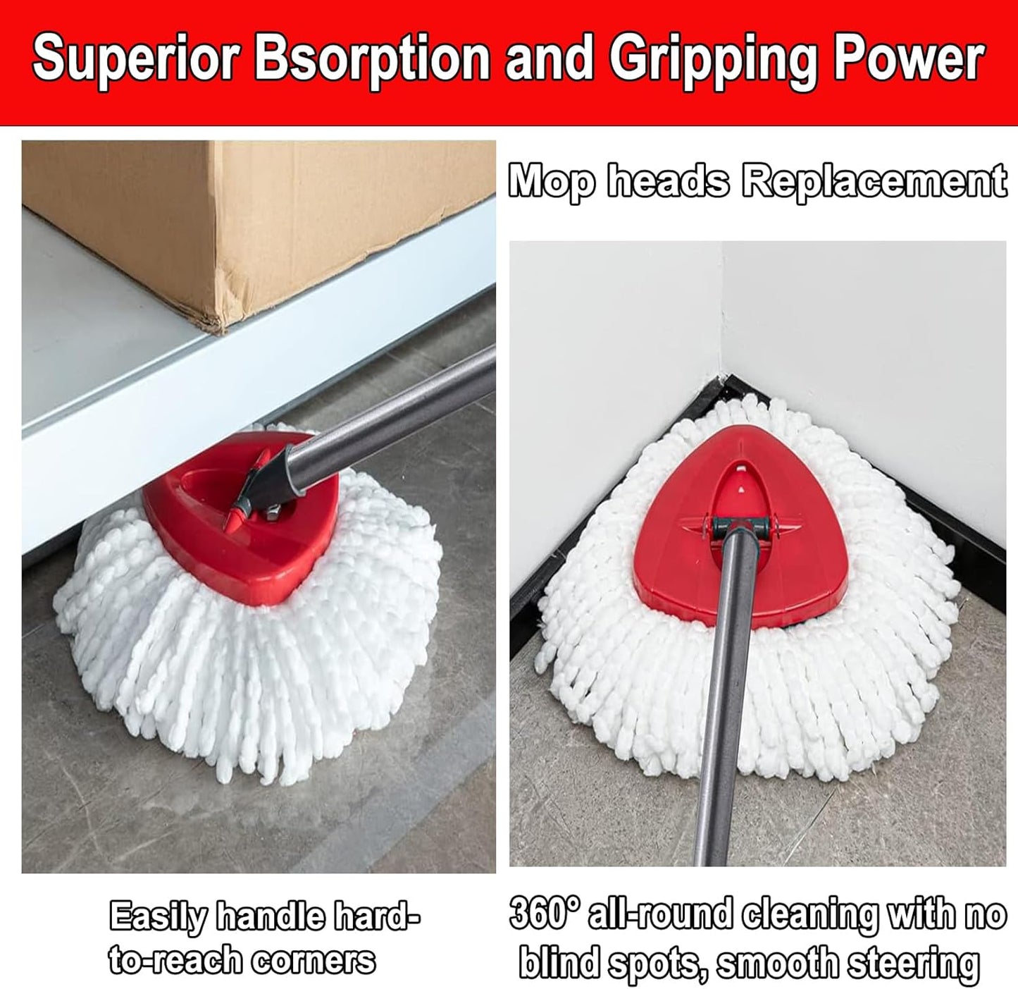 10 PCS Spin Mop Replacement Head,100% Microfiber Mop Heads Replacements Compatible with Cedar Easywring 1-Tank System, 360 Degree Round Mop Refills for Easy House Cleaning Floor Mopping
