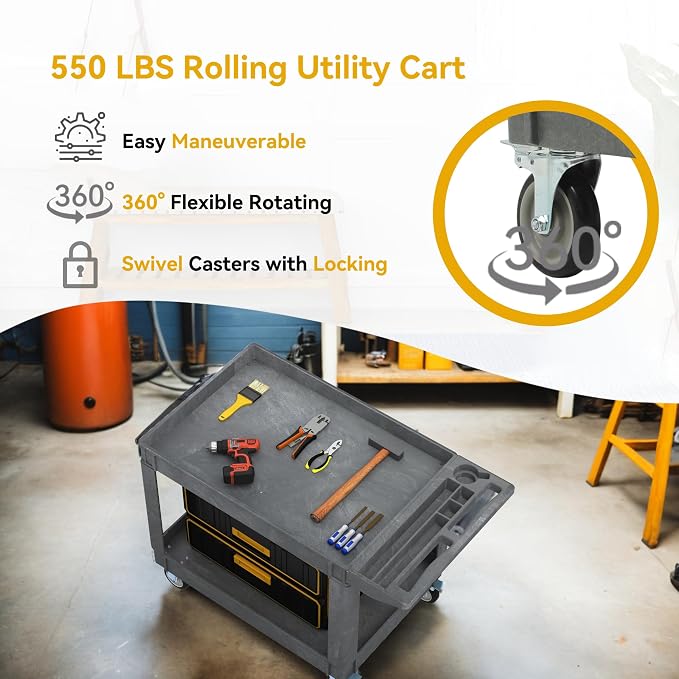 DWVO Service Utility Cart on Wheels, 45 X 25 in 550 LBS Heavy Duty Rolling Cart - Image 3