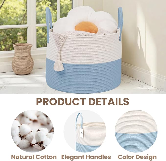 Woven Blanket Basket, 65L Large Rope Storage Bin - Image 3