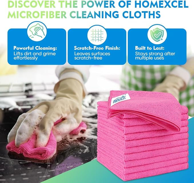 HOMEXCEL Microfiber Cleaning Cloth 20 Pack 11.5 x 11.5 Inch Microfiber Towels - Image 2