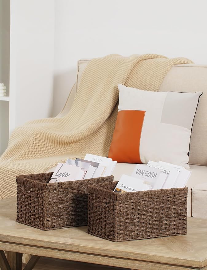 StorageWorks Round Paper Rope Storage Baskets, Rectangular Wicker Baskets - Image 5