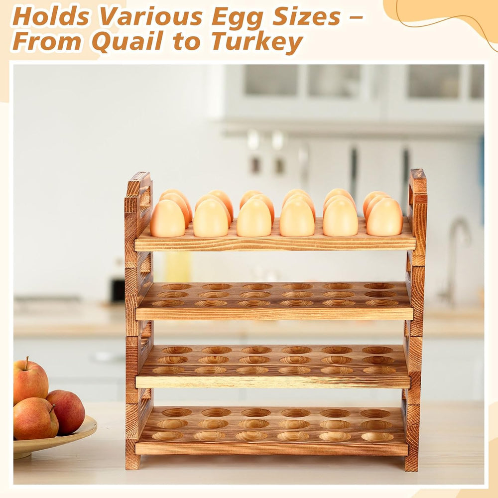 Reallnaive 4 Tier Wooden Egg Holder for Countertop Stackable, Brown, Pine