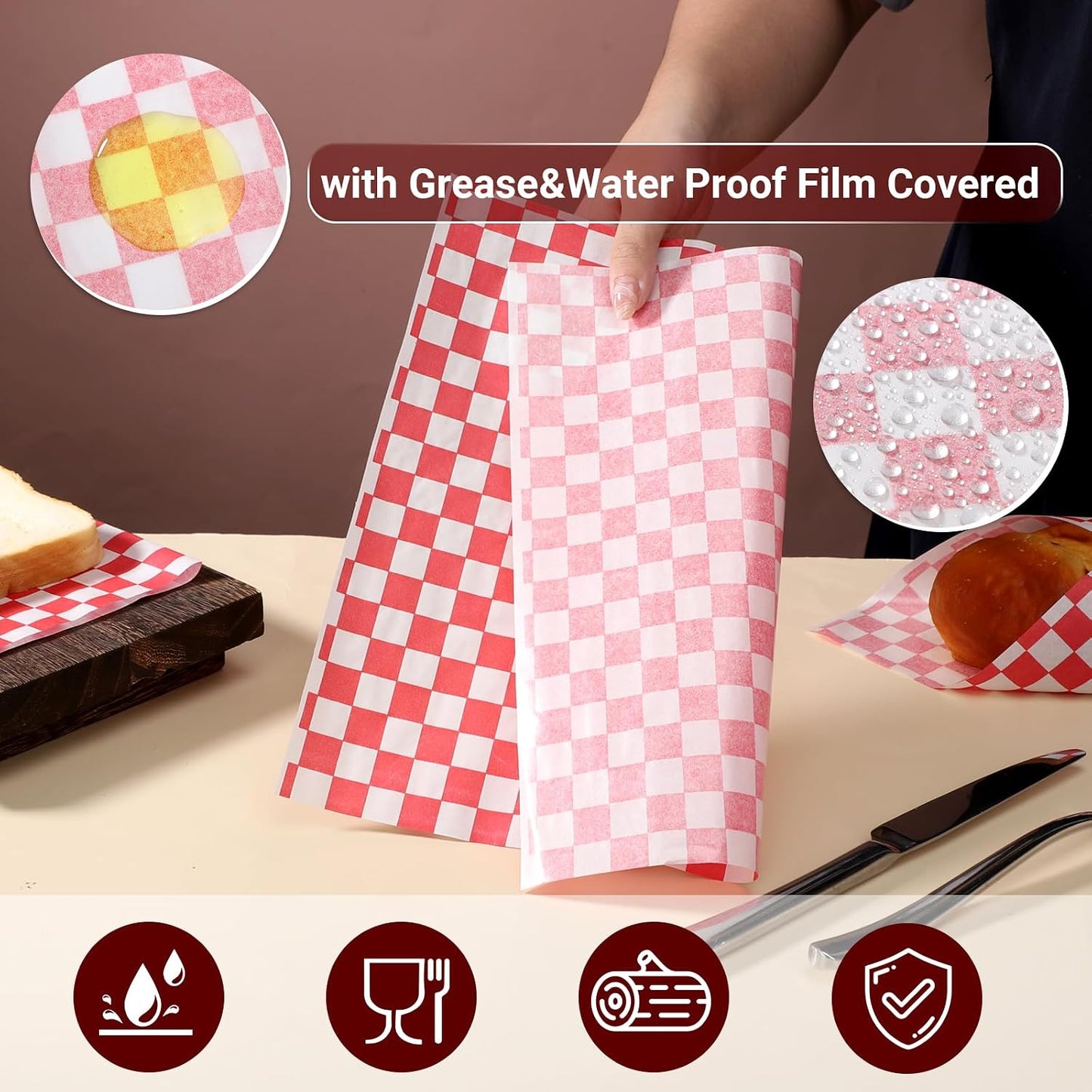 EUSOAR Bread Baskets & Deli Paper Liners, 12 pcs Bread Baskets plus 100pcs Deli Paper, Restaurant Food Serving Basket Sets for Restaurant Supplies, Deli Serving, Chicken, Burgers&Fries