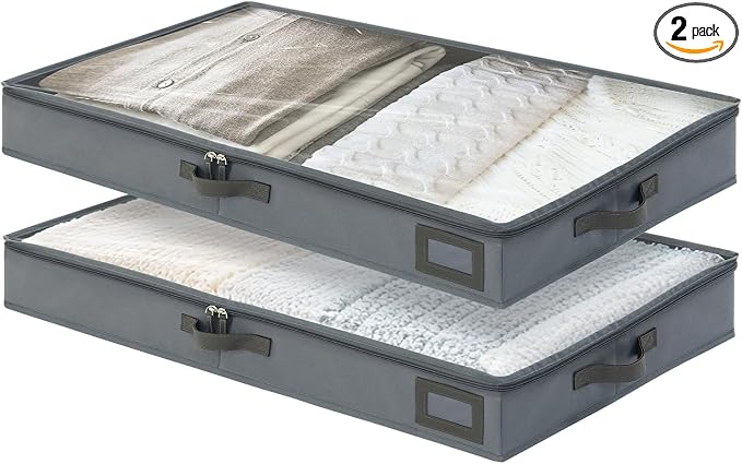 4-Inch Under Bed Storage Containers | Sturdy Sidewalls | Clear Cover & Label by PLUMGEAN