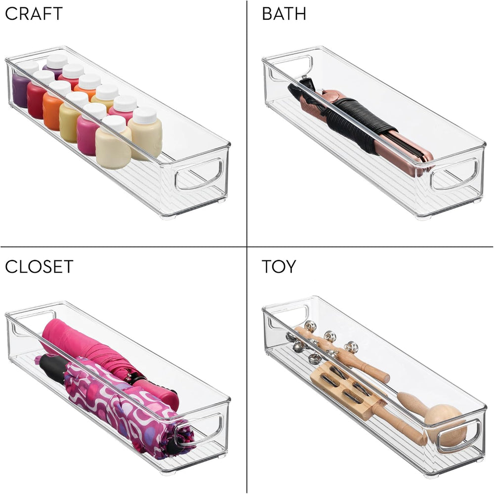 iDesign Slim Clear Plastic Storage Bin, Extra Long Narrow, 4-Pack