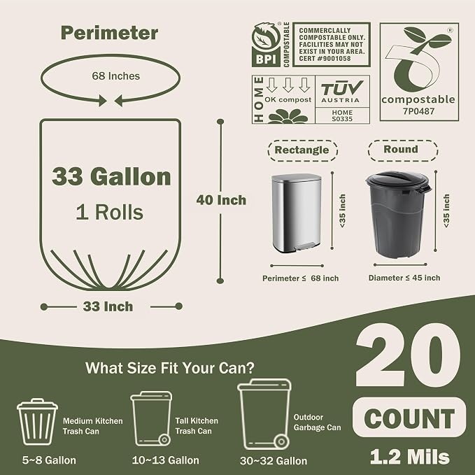 Compost Bags 33 Gallon 125 Liter Extra Thick 1.2 Mils Compostable Food Scrap - Image 4