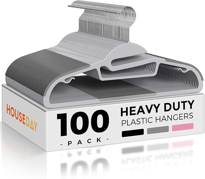 HOUSE DAY Heavy Duty Plastic Hangers 100 Pack, Durable S-Shaped Non Slip Coat by HOUSEDAY