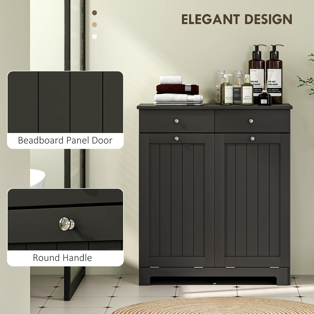 HOMCOM Laundry Cabinet with 2 Removable Baskets, Tilt Out Hamper, Black