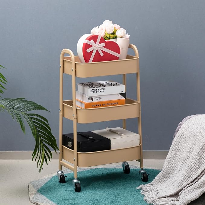 AGTEK Makeup Cart, Movable Rolling Organizer Cart, 3 Tier Metal Utility Cart - Image 4