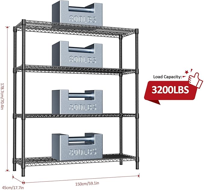 IZEUK 4-Tier Metal Garage Shelving, Heavy Duty Adjustable Storage Rack Organizer - Image 3