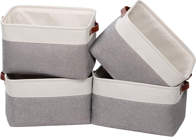 Univivi 15 inch Large Storage Baskets 4PC Gray Hard Bottom Foldable Storage Bins by Univivi