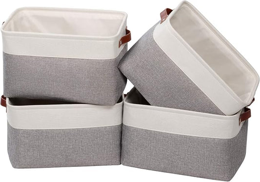 Univivi 15 inch Large Storage Baskets 4PC Gray Hard Bottom Foldable Storage Bins by Univivi