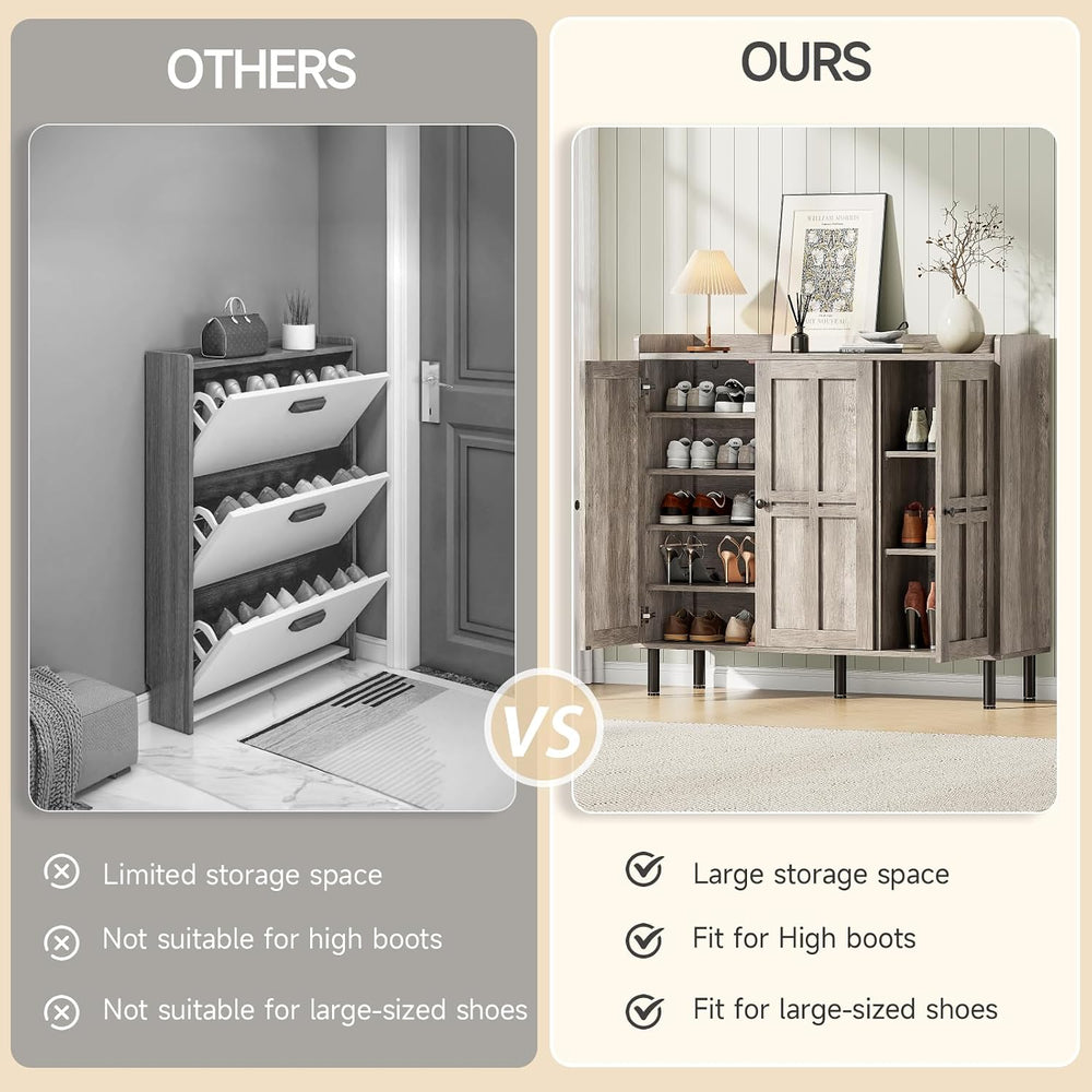 ONBRILL Entryway Shoe Cabinet with 3 Doors & Adjustable Shelves (Gray Wash)