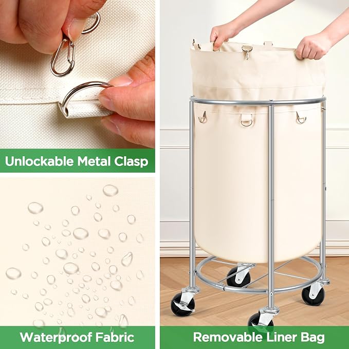 Laundry Hamper with Wheels, 100L Round Rolling Laundry Basket Sorter with - Image 4