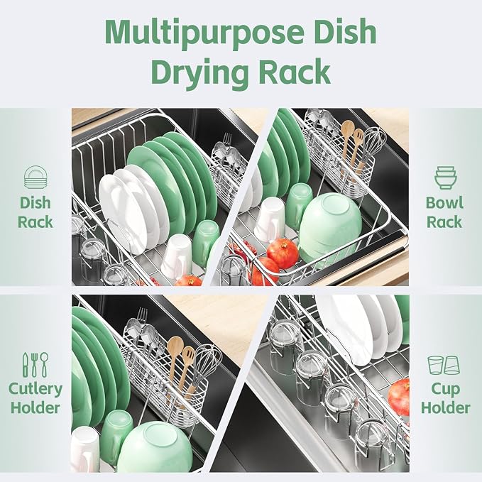 Small Dish Drying Rack in Sink, Extendable Stainless Steel Dish Drainers - Image 3