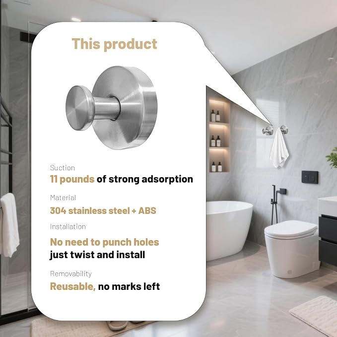 4 Pcs Suction Cup Hooks，No-Drill Suction Cup Hooks， Removable Hook，Towel - Image 7