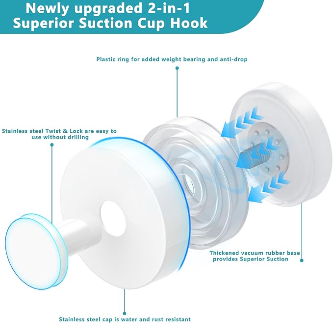 Suction Cup Hooks for Shower, Removable No Drill Towel Hooks, Upgraded 15 lbs - Image 5