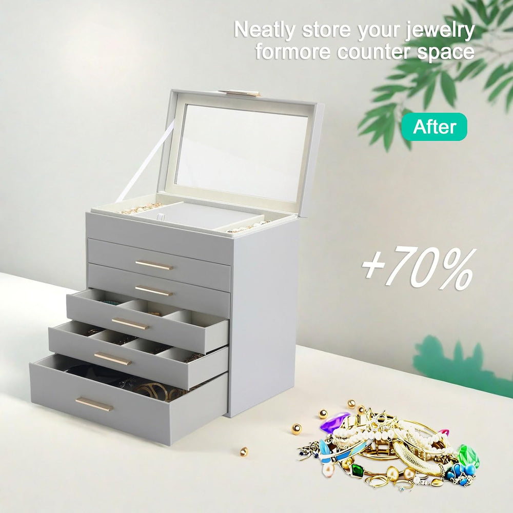 BOOVO Jewelry Boxes for Women, White and Black 6 Layer Large Jewelry Box for ...