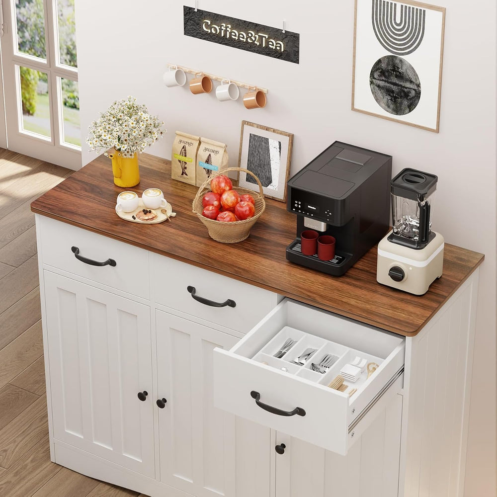Gizoon Farmhouse Sideboard Buffet Cabinet with 3 Drawers & Barn Doors