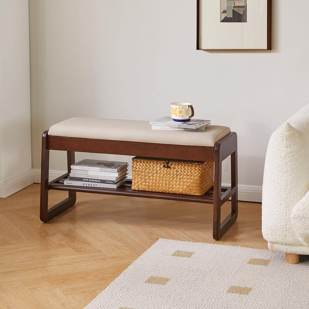 Aibiju Shoe Rack Bench with Cushion, 2 Tiers Wood Shoe Bench with Flip-Top St...