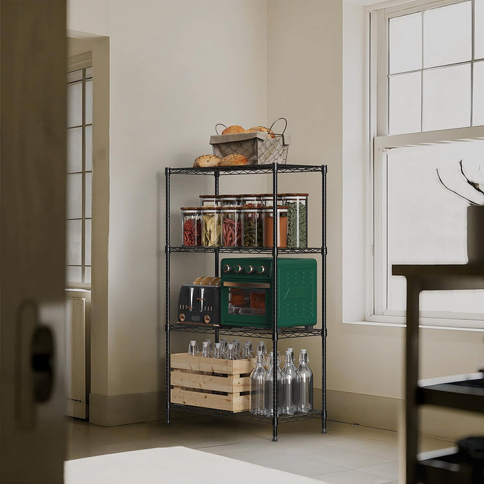 M MZG 1000 lbs 4Tier Shelf Metal Storage Shelves Wire Rack Closet Organizers with Wheel for Garage Kitchen Bathroom Laundry Black 13.7" D x 23.6" W x 53.4" H