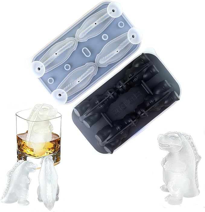 7.48inch Newly Upgraded 4-grid 3D Dinosaur Ice Tray and Covered Silicone Ice by Unknown