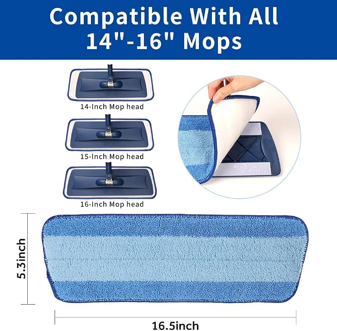 16.5 inch Mop Pads Refills, 3 Pack Microfiber Reusable Replacement Mop Pads - Image 3