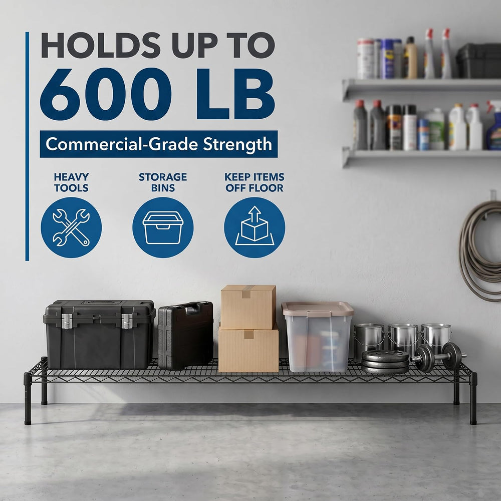30" x 72" x 8" Black Epoxy Wire Storage Shelf, Dunnage Rack, C...