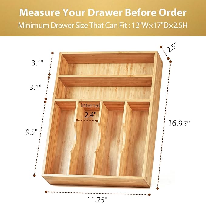 Umilife Kitchen Drawer Organizer, 12 Inch Silverware Utensil Tray Holder - Image 5