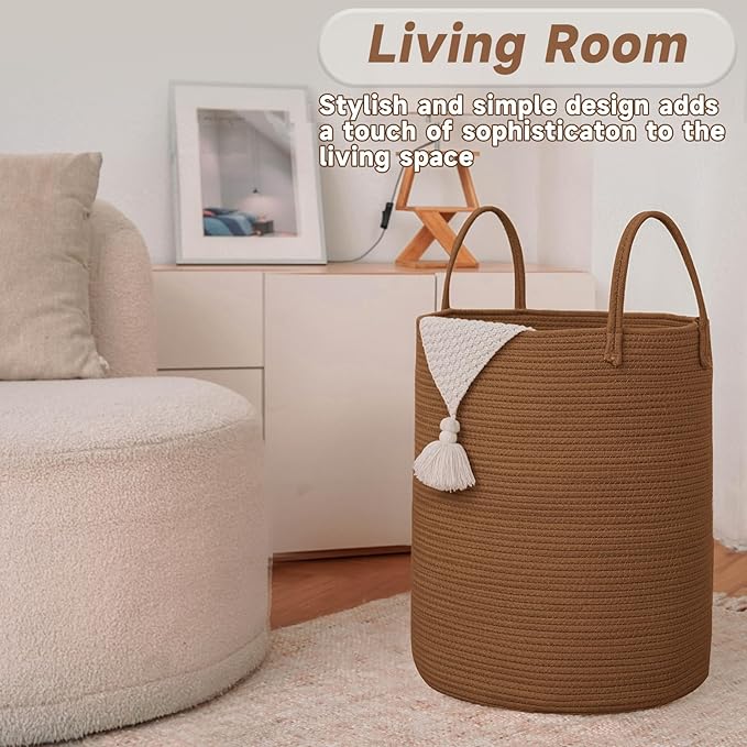 Large Woven Laundry Basket Hamper, 100L Cotton Rope Storage Bin - Image 3