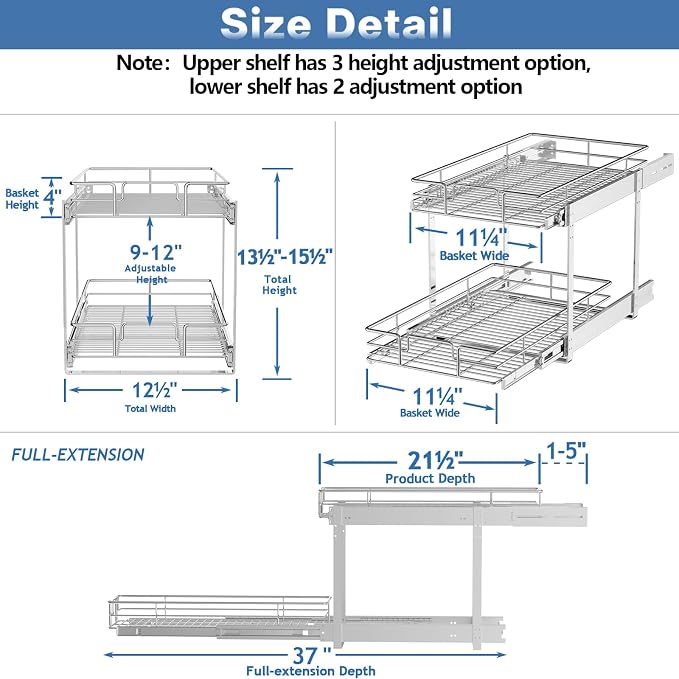 ROOMTEC Individual Pull Out Cabinet Organizer, 2 Tier Spice Rack Organizer - Image 3