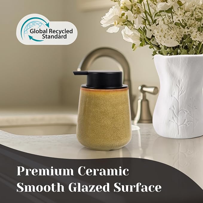 INGOFIN Ceramic Lotion Dispenser - 12 oz Refillable Hand Soap Dispenser Bathroom - Image 5