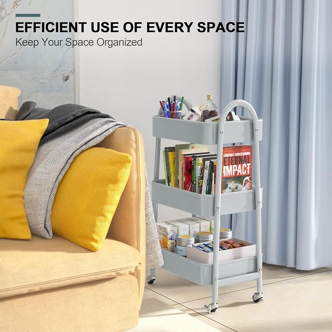 EAGMAK 3 Tier Utility Rolling Cart, Metal Storage Cart - Image 7