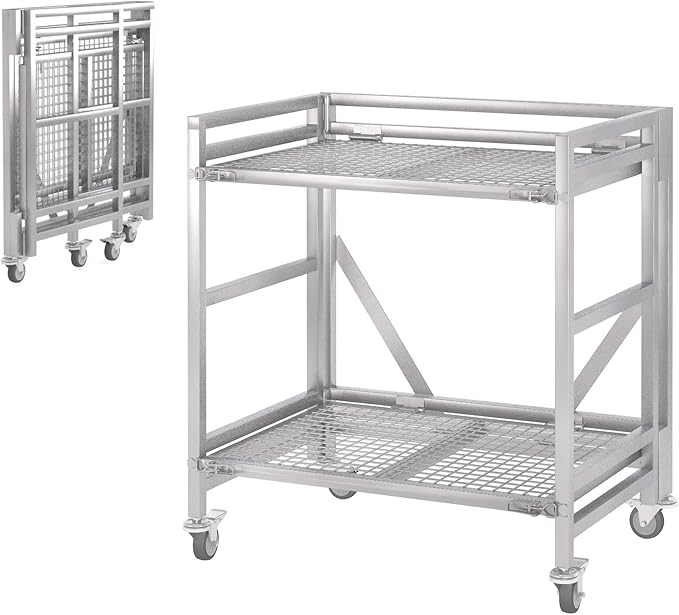 2 Shelf Rolling Cart with Wheels, 660lbs Capacity Collapsible Steel Rolling by ChincoStar