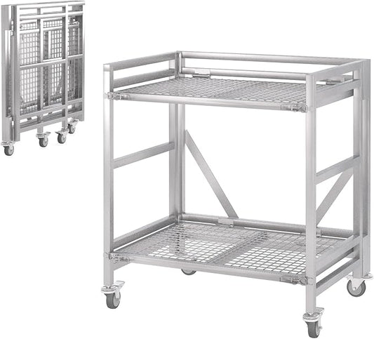 2 Shelf Rolling Cart with Wheels, 660lbs Capacity Collapsible Steel Rolling by ChincoStar