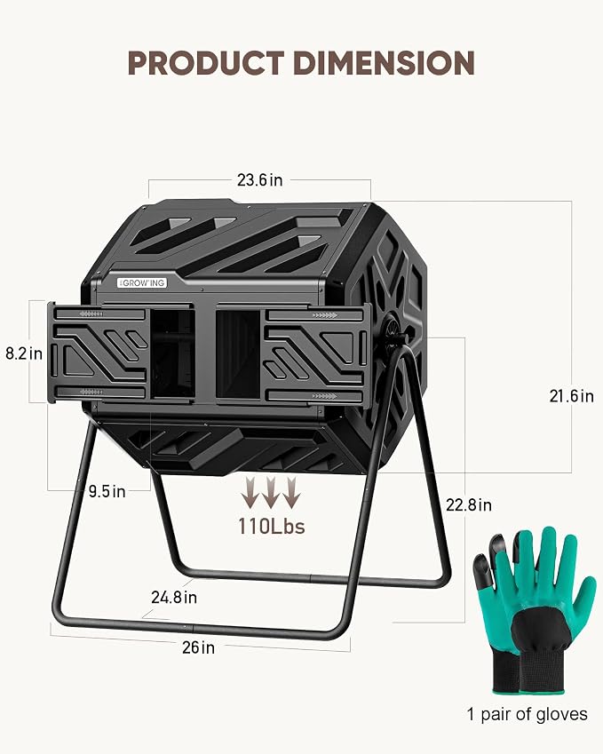 THEGROW'ING Updated 43 Gallon Compost Bin Outdoor, Fast Assemble Tumbling - Image 9