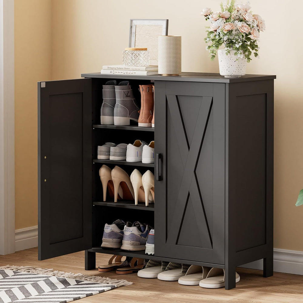 Homleke Farmhouse Shoe Cabinet with 2 Barn Doors & Wood Legs