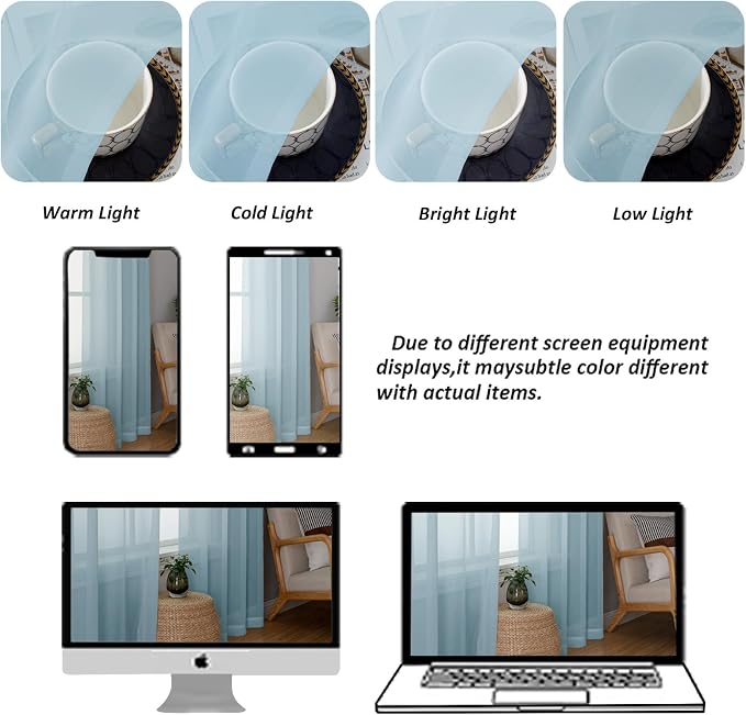 Chyhomenyc Sky Blue Sheer Curtains 36 inch Length 2 Panels, Light Filtering - Image 9
