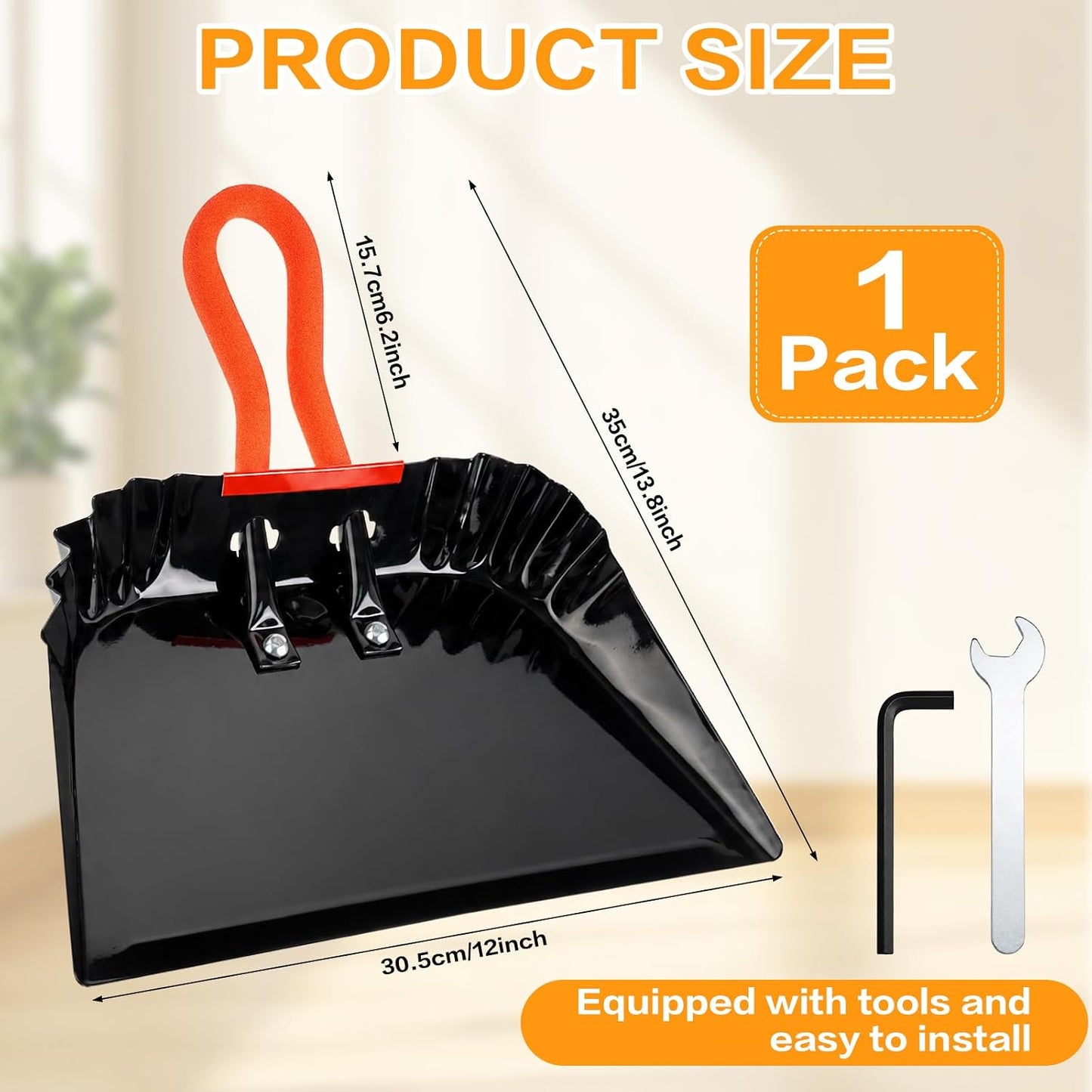 12 Inch Heavy Duty Metal Dust Pan, Steel Dust Pan with Comfort PVC Grip Handle & Precision Edge for Indoor/Outdoor, Ashes, Glass, Pet Food - Industrial & Commercial Use