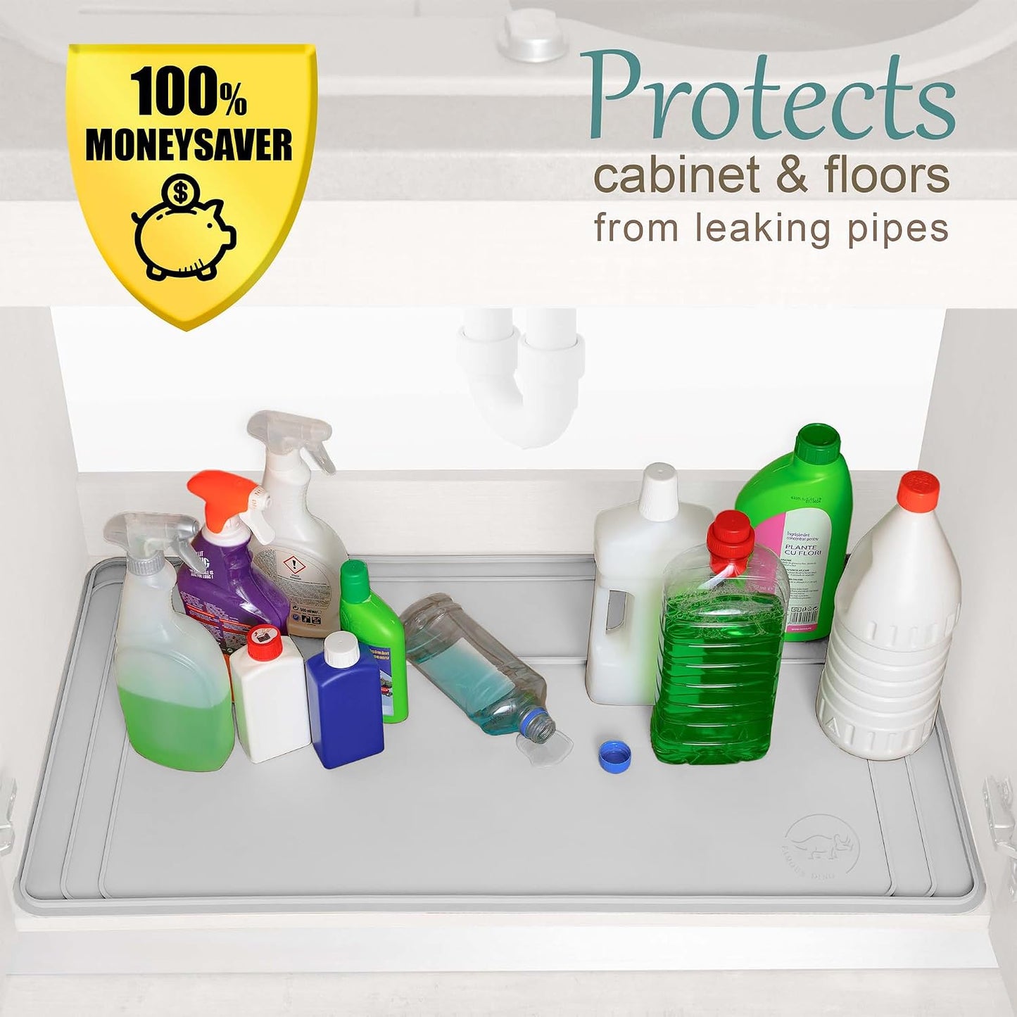 The Original Under Sink Mat - Silicone Waterproof mat, Trimmable, Easy to Clean, Kitchen cabinet liner, Under sink protector mats, Drip Tray with Lip - 31" x 22" or smaller